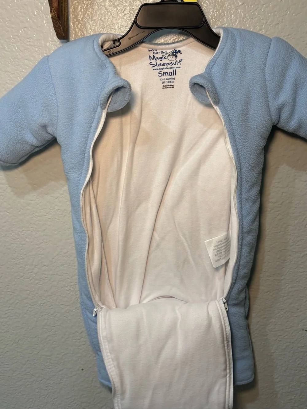 Merlin's Magic Sleep Suit Sz S 3-6 Months 12-18 lbs Blue Cotton Zip Baby Sleeper
